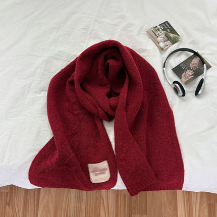 Jumei Gentle Color |   Cream Style Scarf with Wool Bow Sweet Scarf for Girls Autumn and Winter