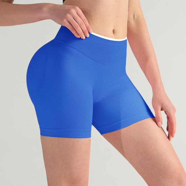 European and American Style Color-Blocking Sports Shorts, Breathable Peach Butt-Enhancing Women's Outdoor Cycling Fitness Yoga Pants, Butt-Lifting and Leg-Lengthening Yoga Shorts