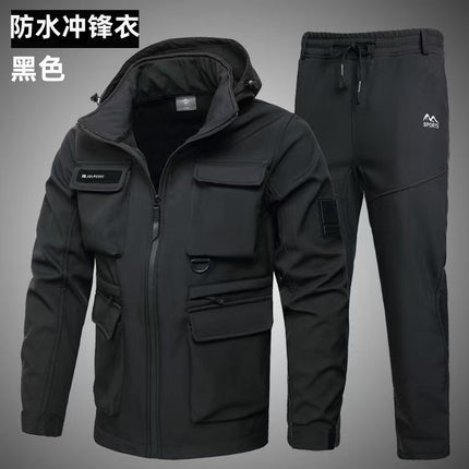 Cross-Border Men's Winter Velvet Thickened Military Fan Workwear Suit Soft Shell Waterproof Wind-Resistant and Wear-Resistant Cycling Workwear