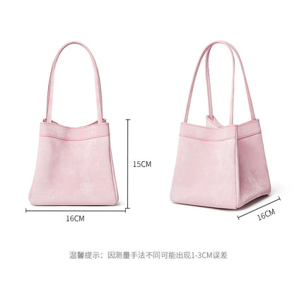 New Chinese Style National Style Vegetable Basket Bag Satin Genuine Leather Small Square Bag Large Capacity Niche Portable Bucket Bag Shoulder Crossbody Bag