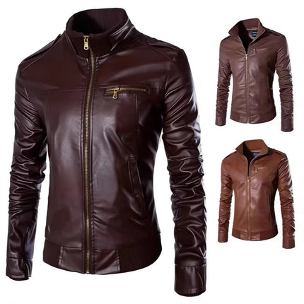 Wholesale Men's Motorcycle Leather Jackets for Foreign Trade, 2023 Spring, Autumn, and Winter New Leather Coats, Korean Style Slim-Fit Men's Leather Jackets