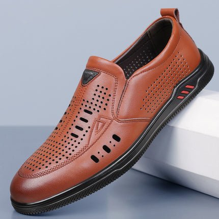 Summer Leather Shoes for Men, Casual Hollow Breathable Clogs, Soft Sole, Soft Mesh Shoes, Foreign Style Men's Shoes, Drop Shipping