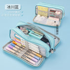 Oxford cloth double-open pencil case [light blue]