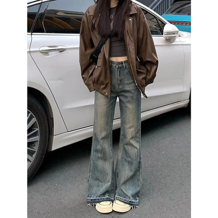 American-style Retro Micro-lar Jeans Women's Trendy All-match New High Waist Thin-looking Loose No-leg Flared Pants