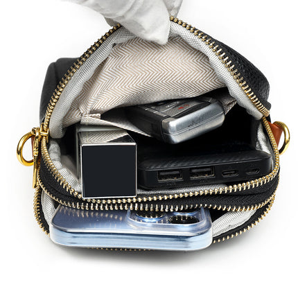 First-Layer Cowhide Mobile Phone Coin Purse Women's 2024 Summer New High-End Simple Women's Casual Crossbody Bag