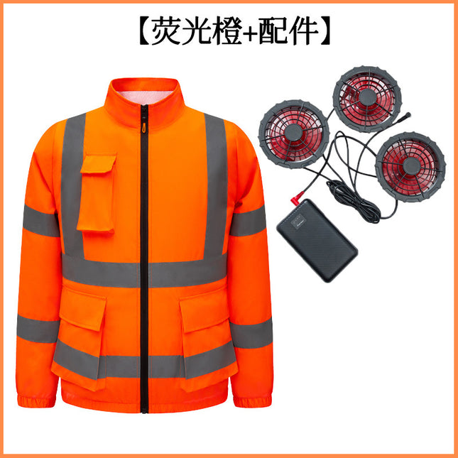 Cooling Air-Conditioning Work Jacket 3 Built-in Fans Reflective Long Sleeve Outdoor Sun Protection / Veste Travail Ventilée 3 Fans Intégrés Manches Longues Réfléchissantes Protection Solaire Outdoor