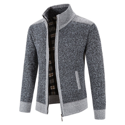 Amazon men's autumn and winter clothing stand collar sweater coat thickened sweater trend green cardigan sweater warm