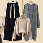 Gray jacket + coffee sweater + black wide-leg pants three-piece set / M recommendation 40-50kg