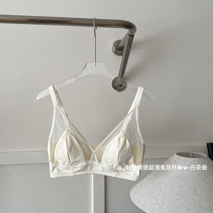 French Style Pure Big Chest Small Underwear Women's Ultra-thin Sexy Mesh Nail Breast Anti-sagging Rabbit Ear Cup Bra