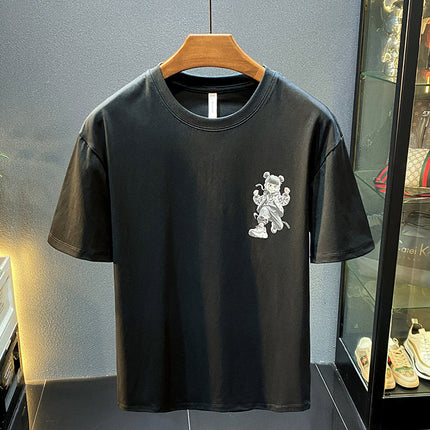 Black Trendy Brand Ins Loose Short-Sleeved T-Shirt Men's Summer Thin Cool Breathable Half-Sleeved Classy National Trend Printed T-Shirt