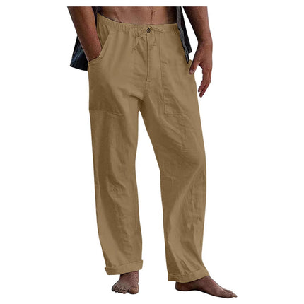 Cross-Border Men's Mint Green Linen Casual Pants, Loose Fit, Comfortable and Breathable, Simple Design for Everyday Use