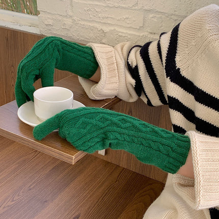 Korean-style Arctic Fleece Braid Solid Color Finger Warm Thickened Student Couple Riding Gloves Winter Cold Protection