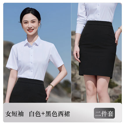 Blue Short-Sleeved Shirt for Women 4S Shop Work Clothes Professional Wear No-Iron Formal White Shirt Men and Women Same Style Business Workwear
