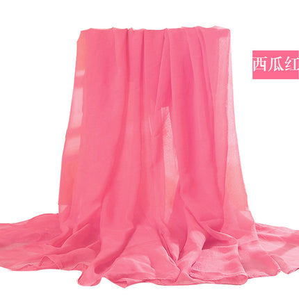 Simulated Silk Scarf Women's Long Oversized Red Gauze Scarf Sun Protection Shawl Beach Towel Catwalk Performance Pure Color Thin Section