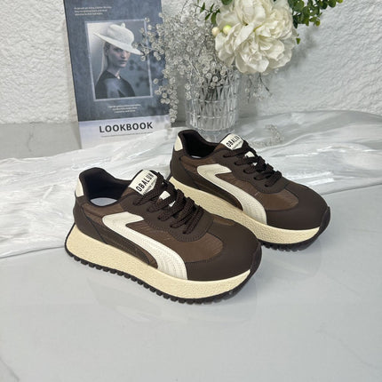 Genuine Leather Women's Sneakers 2025 Autumn New Breathable Fashion Versatile Thick-Soled Height-Increasing Sports Casual Trendy Sneakers