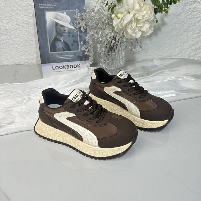Genuine Leather Women's Sneakers 2025 Autumn New Breathable Fashion Versatile Thick-Soled Height-Increasing Sports Casual Trendy Sneakers