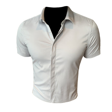 Long-term Live Men's Thin Dark Placket Short-sleeved Shirt Slim-fit Korean-style Silky Cool-feeling Base Half-sleeved Shirt