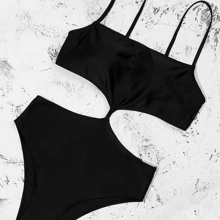 Billion swimming one-piece swimsuit women's 2025 solid color stitching hollow European and American sexy swimwear foreign trade wholesale clearance