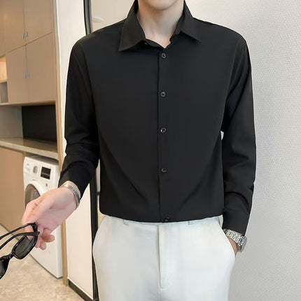 Light Mature Korean Style Long Sleeve Shirt Men's High Quality Four-sided Spring and Autumn New High-grade Draped Shirt Fashionable Casual