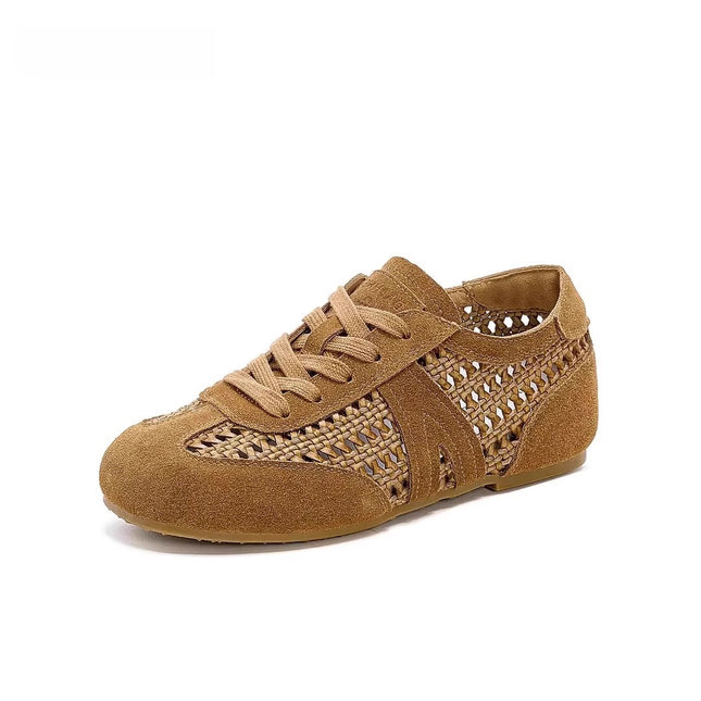 Summer Woven Moral Training Shoes Ins Trendy 2025 New Retro Relaxed Handmade Flats Casual Sports Shoes for Women