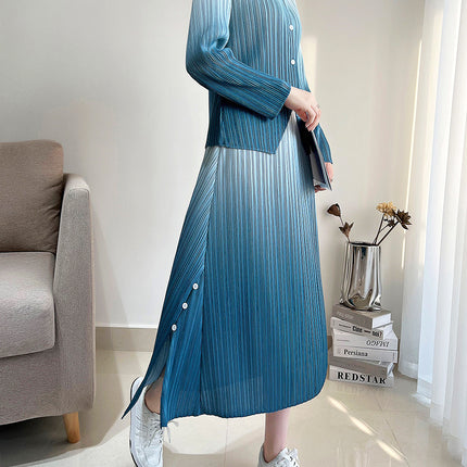 Miyake Pleated Women's Clothing with a Complete Set of Clothes, Feminine Gradient Jacket, Pleated Skirt Two-Piece Set