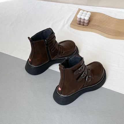 Z Autumn and Winter New Cotton Boots Short Thick-Soled Platform Shoes Forest Style College Style Small Leather Shoes Single Boots Short Martin Boots for Women