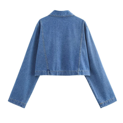 Cross-border new products 2024 European and American style women's foreign trade wholesale ZRA in stock design short Denim shirt