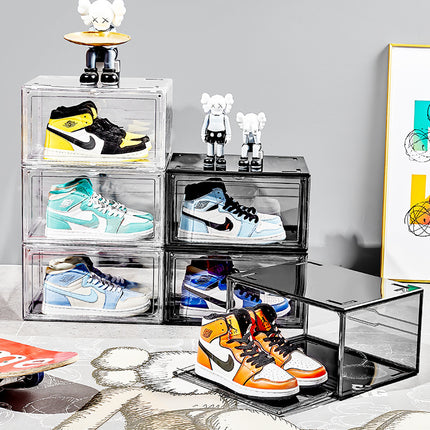 Acrylic shoe box storage box transparent aj shoes display side open dustproof plastic magnetic space-saving shoe rack shoe wall