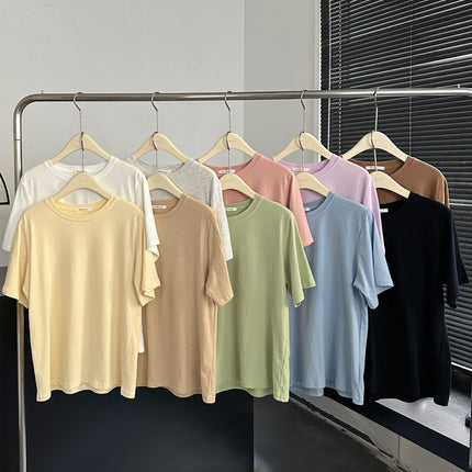 Blueberryd Spring and Summer Brushed Cotton Short-Sleeved T-Shirt Women's Summer Cotton Tops Pure and Sweet Tops Customized