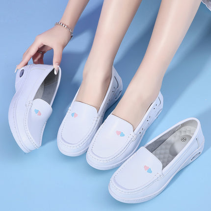 Nurses' Shoes Women's Summer Genuine Leather Spring and Autumn Air Cushion Soft Sole White Medical Shoes Thick Sole Increased Breathable Not Tired Feet