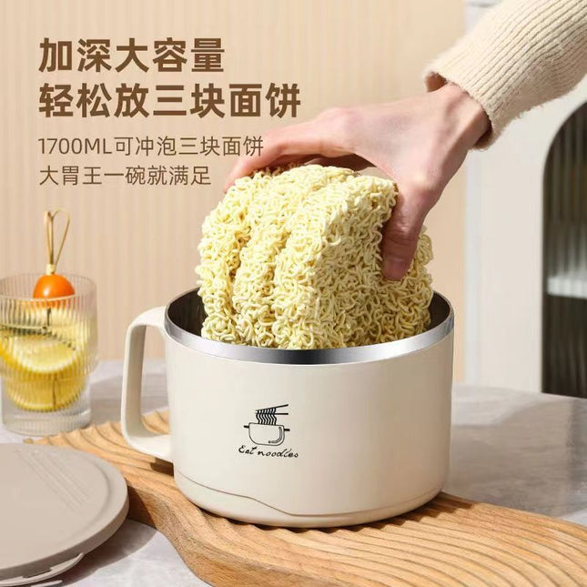 Student Instant Noodle Bowl 201 Stainless Steel Dormitory Lunch Box Large Capacity Drainable Round Rice Bowl Instant Noodle Bowl Gift