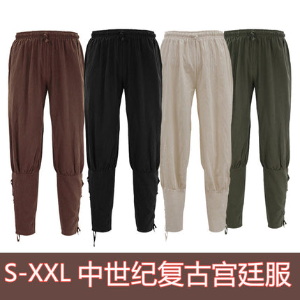Medieval Retro Drawstring Leggings Pants Ancient European Men's Pants Stage Performance Clothing Daily Bottoming Loose Pants