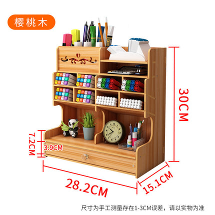 Wooden Pen Holder Storage Box Large Capacity Nordic Creative Fashion Multi-Compartment Pen Holder Office Desktop Storage Shelf