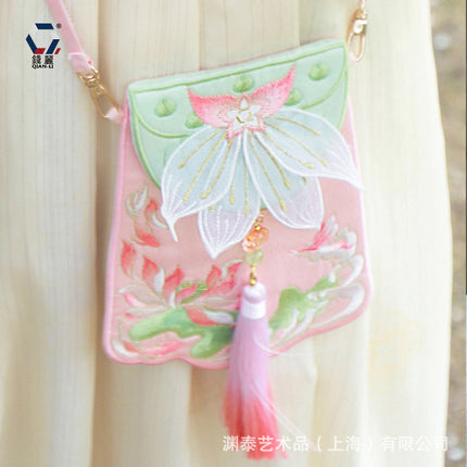 [Yuantai] Embroidered Hanfu Bag Antique Retro Embroidered Lotus Accessories Bag Guofeng Mobile Phone Bag Embroidered Sachet