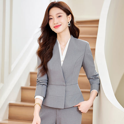 High-End Gray Professional Suit Suit for Women Autumn and Winter 2025 New Hotel Front Desk Jewelry Store Beauty Salon Work Clothes