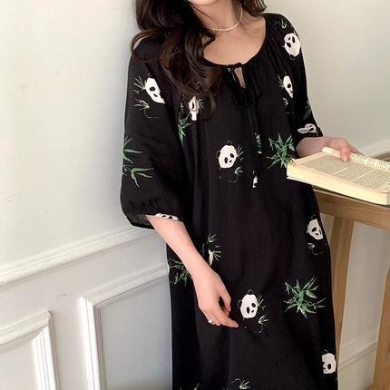 Mishiti Cotton Silk New Chinese Style Short-Sleeved Nightgown for Women, Summer Thin Style, National Style Cotton Silk Home Wear, Can Be Worn Outside