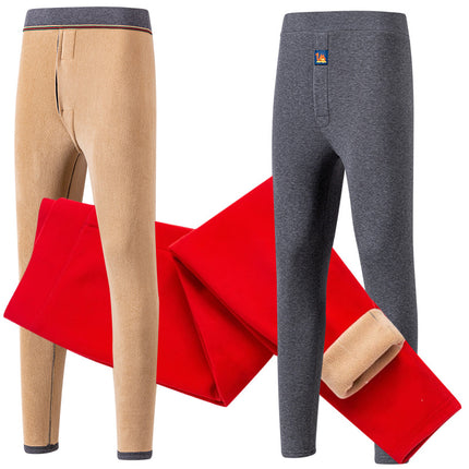 Winter Fleece-Lined Thickened Camel Wool Men's Thermal Composite Base Layer Pants Plus Size Men's Polyester Thermal Pants