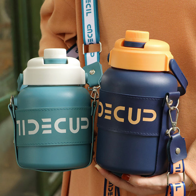 in stock 316 Stainless Steel Large Capacity Thermos Pot Portable Lacquer Straw Water Cup Student Outdoor Sports Kettle