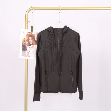 LULU in stock Hooded Jacket Running Yoga Jacket Sports Slim Zipper Cardigan Fitness Top Women