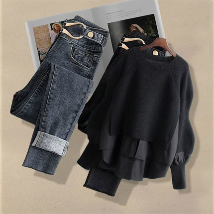 plus size women's autumn and winter suit women's 2024 new style cotton vest top women's slim work pants three-piece set