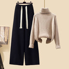 Brown sweater + black wide-leg pants two-piece set / M recommendation 40-50kg