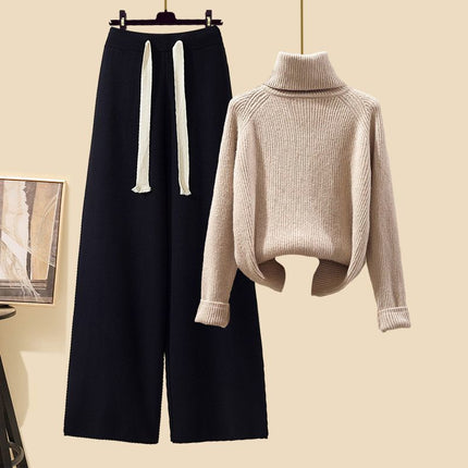 Autumn suit Women's 2024 New Korean Lazy Style Cardigan Jacket with Slim Sweater Wide Leg Pants Three-Piece Set