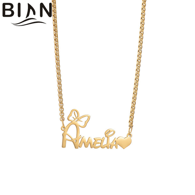 European and American Cross-Border New Product Vacuum Electroplating 18K Gold Necklace Fashionable DIY Name English Letter Jewelry Drop Shipping