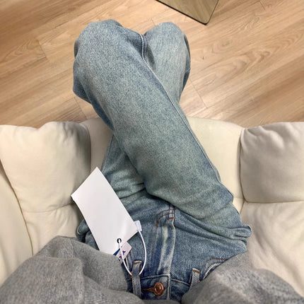 light blue Not Sticking Leg Micro-Lar Jeans Women's 2024 New plus size chubby girl High Waist Loose Slimming Trumpet Pants