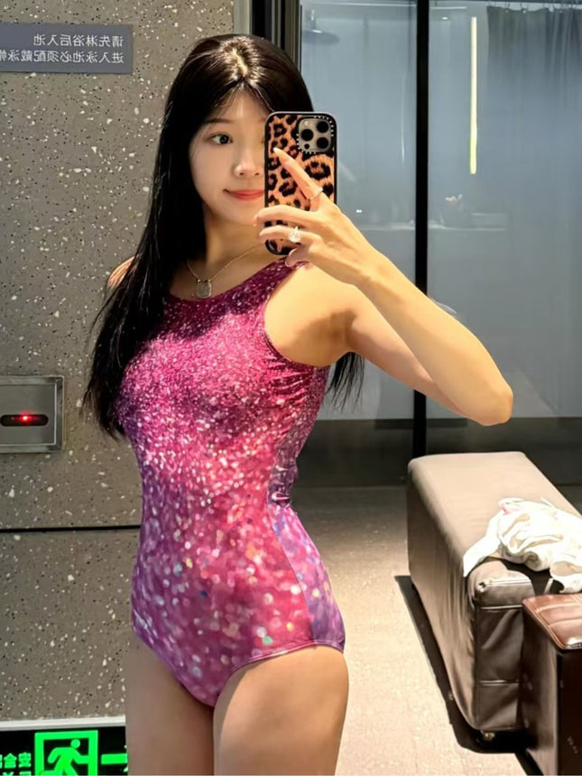 Women's New Swimsuit Slimming Look Belly-Covering One-Piece Triangle Sexy Low-Cut Conservative Tight-Fitting Swimming Pool Racing Sports Swimsuit