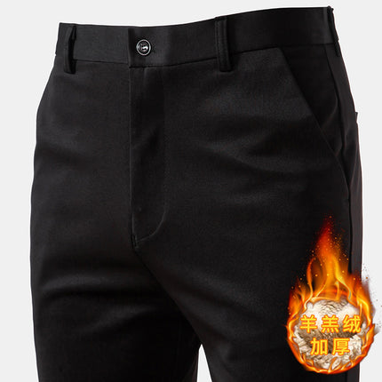 Men's Western Pants Stretch Winter fleece-lined Thickened Clothing Pants Straight Tube Dosing Light Business Pants Fashionable Casual Pants for Men