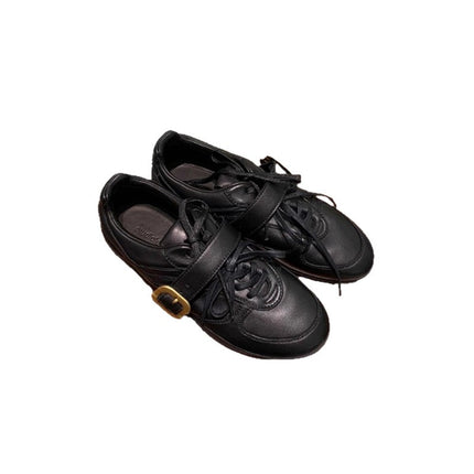 Genuine Leather Retro Metal Buckle German Training Shoes for Women 2026 New Versatile Soft-Soled Lace-Up Casual Sports Ballet Leather Shoes