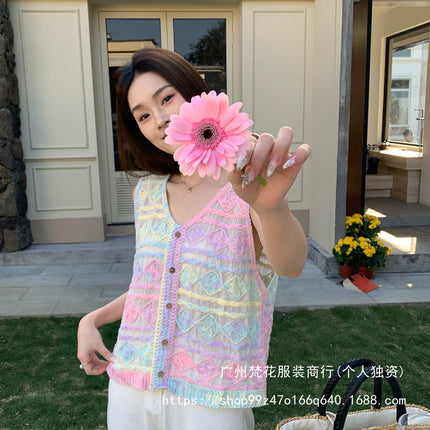 Real shot 2025 spring new women's chic colorful holiday horse clip sling all-match outer vest