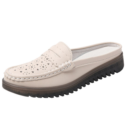 Muller Shoes 2024 Non-Slip Half-Slip Mom Shoes with Soft Soles, Perforated Women's Loafers, Low Heel, Hollow Design, Flat Comfortable Shoes
