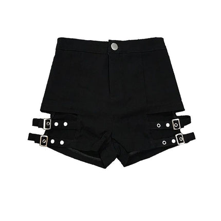 Hot Girl Summer Punk Style Singing Shorts Women's Jazz Dance Black Motorcycle High Waist Steel Pipe Elastic Hip Hot Pants